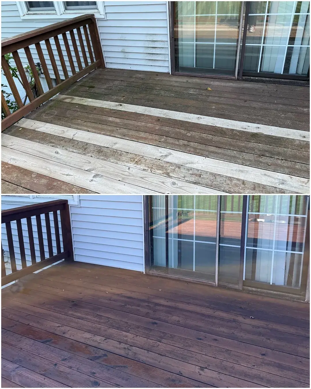 Deck boards, before and after cleaning
