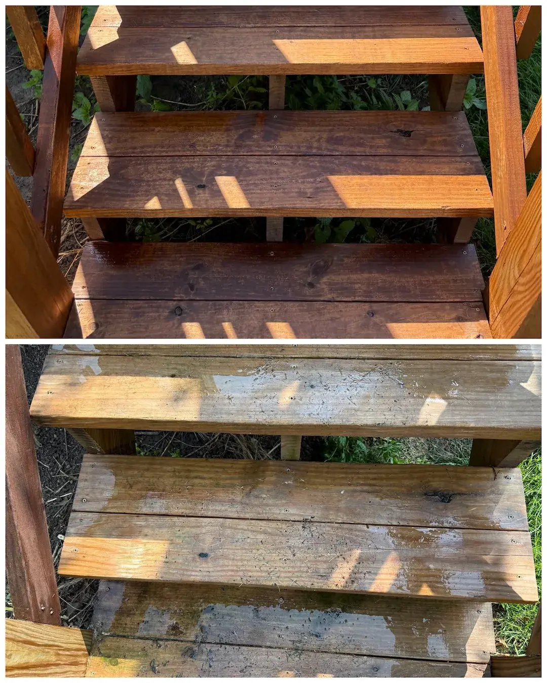 Deck steps, before and after cleaning