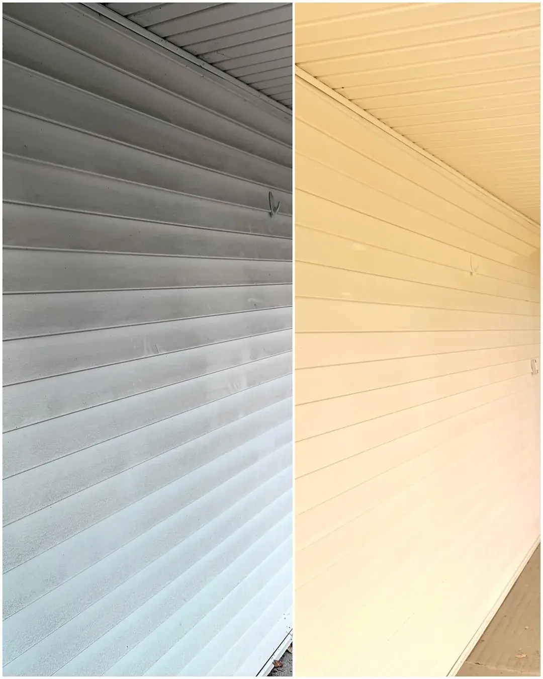 Vinyl siding, before and after a soft wash