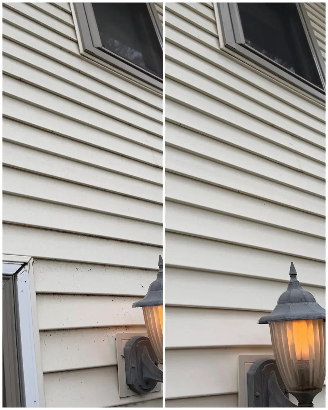 Siding by a porch light, before and after