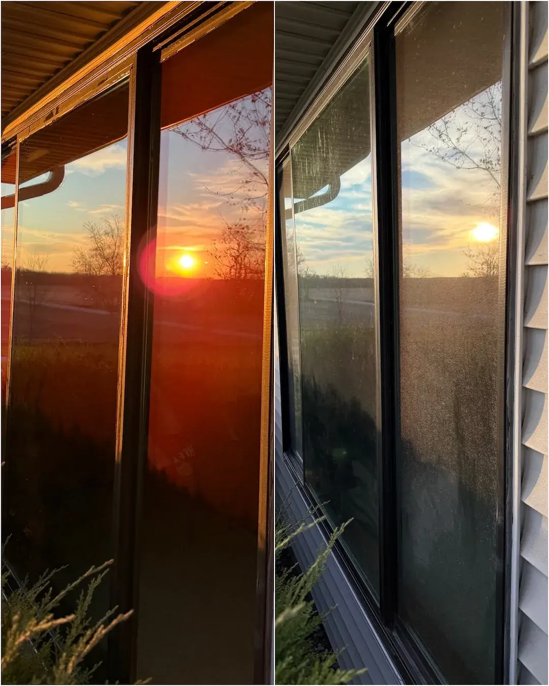 Clean patio windows at sunset