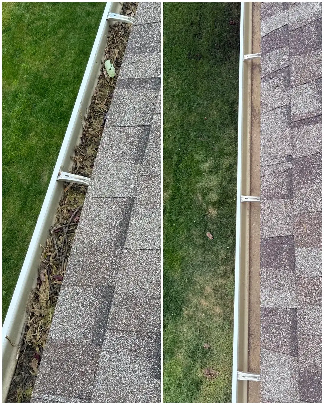 Gutter run, before and after cleaning